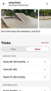 Obstacle detail and tricks screen