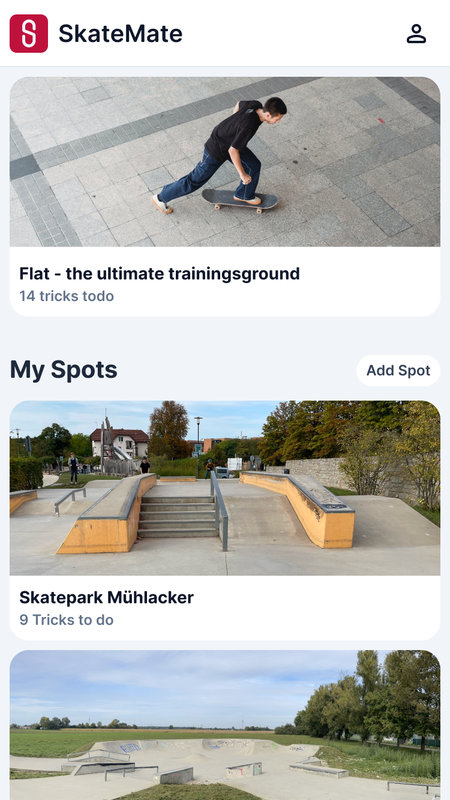 SkateMate spots overview screen